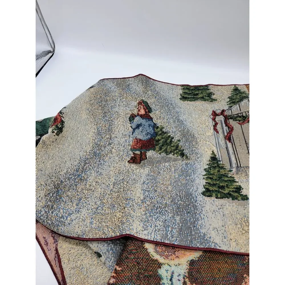 Vintage Christmas Holiday Snowman Table Runner with Tassels Size 72x13 Tapestry